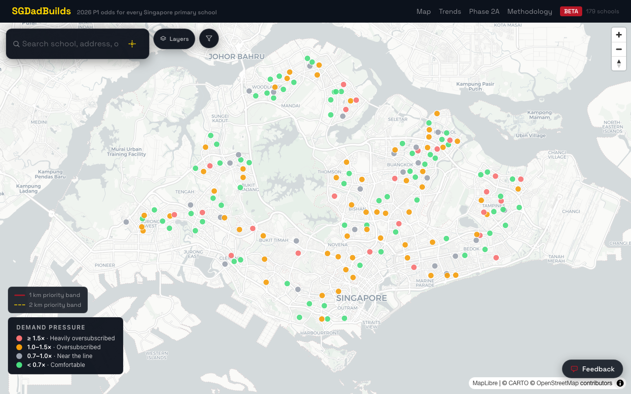 The P1 map showing Singapore primary schools and registration demand